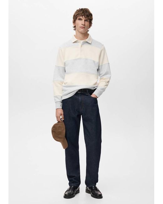 Mango White Striped Polo Sweatshirt for men