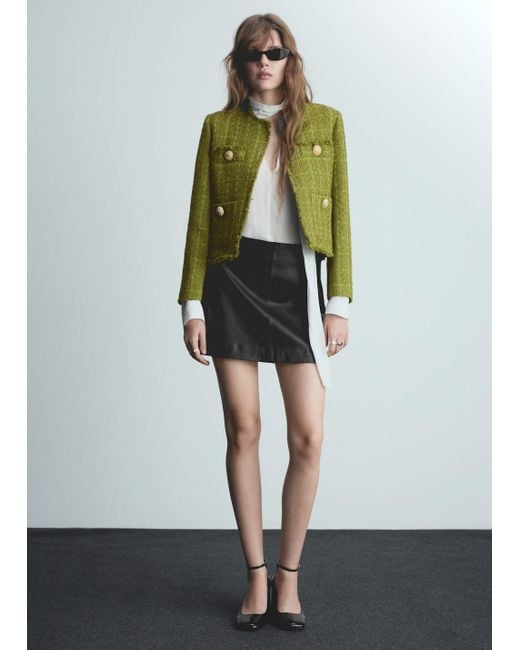 Mango Green Tweed Jacket With Jewel Buttons Olive