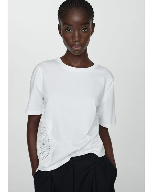 Mango White T-shirt With Embroidered Detail