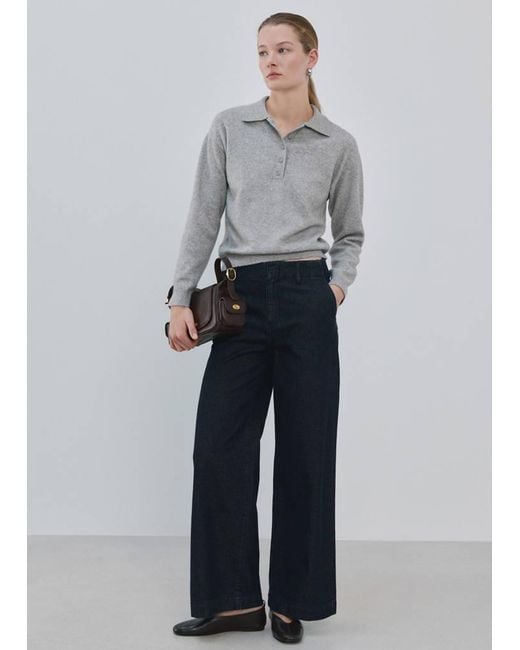 Mango Blue Wide Leg Mid-Rise Jeans Open