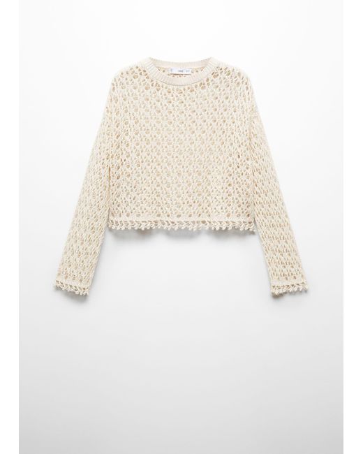 Mango White Cotton Crochet Sweater Off