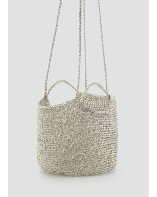Mango White Mini Woven Crossbody Bag