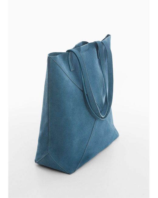 Mango Blue Leather Shopper Bag