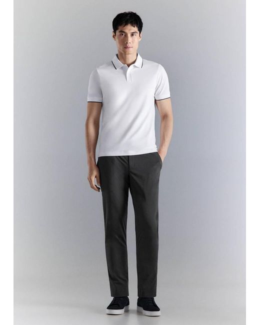 Mango White Comfort Stretch Coolmax Piqué Polo for men