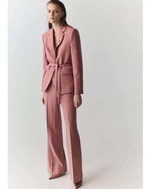 Mango Red Straight Cut Suit Blazer With Pockets