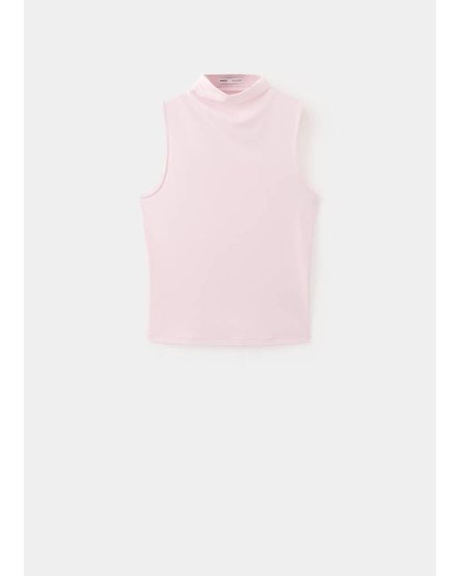 Mango White Fitted Top With A Mock Neck