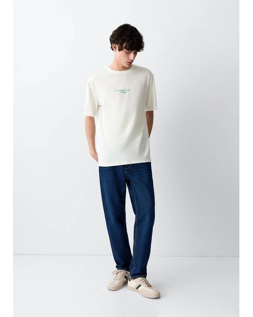 MANGO TEEN Blue Printed Cotton-Blend T-Shirt for men