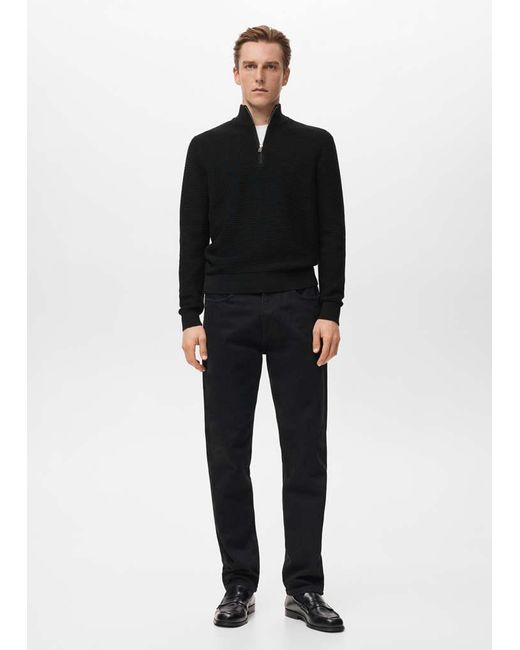 Mango Black Cotton Sweater With Neck Zip for men