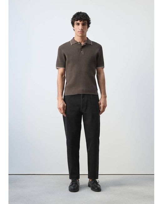 Mango Brown Fine-Knit Herringbone Polo Shirt for men