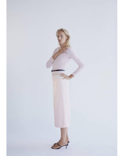 Mango White Midi Satin Skirt