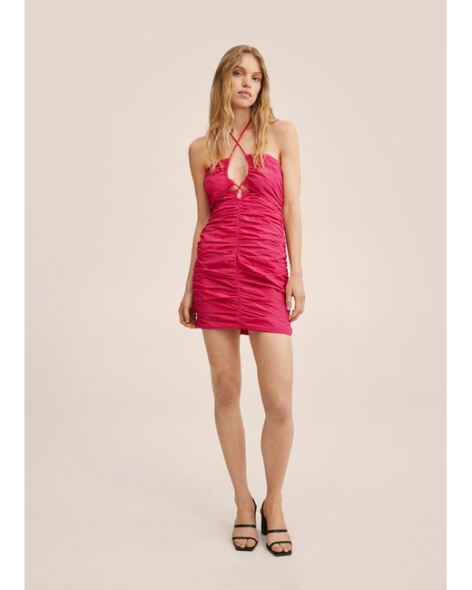 Mango Synthetic Cutout Ruched Dress Fuchsia in Pink Lyst