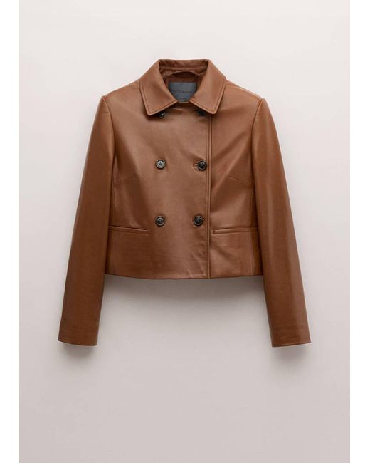 Mango Multicolor Double-Breasted Leather Jacket