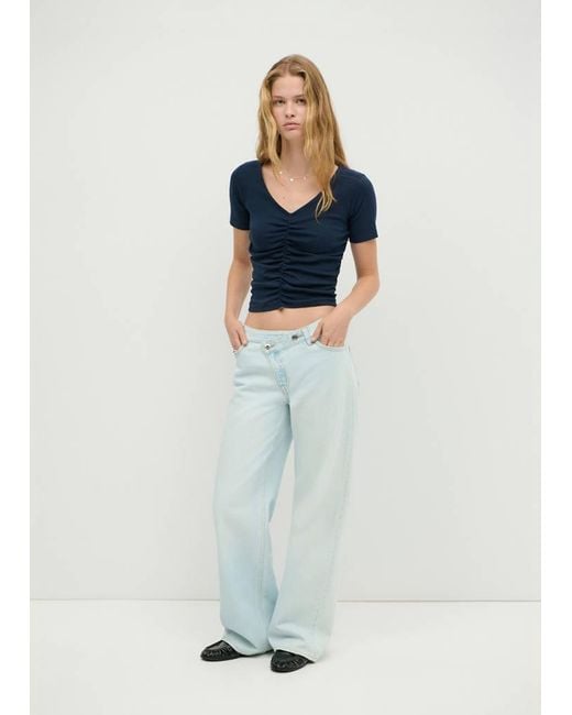 MANGO TEEN Blue Draped Cotton T-Shirt