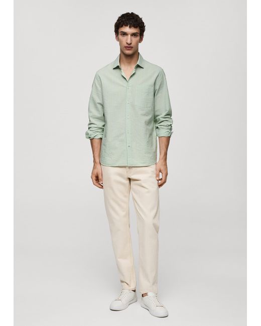Mango Green Classic Fit Striped Seersucker Cotton Shirt Pastel for men