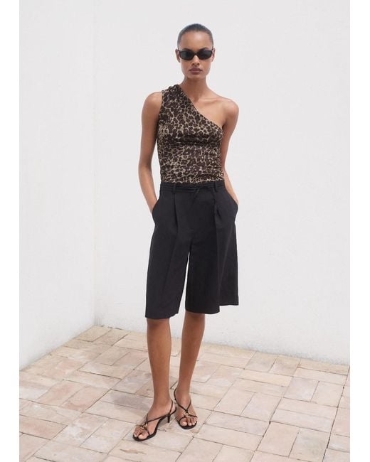 Mango Natural Asymmetrical Leopard-Print Top