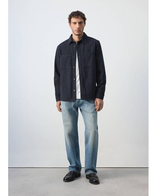 Mango Blue Denim Overshirt Pockets for men