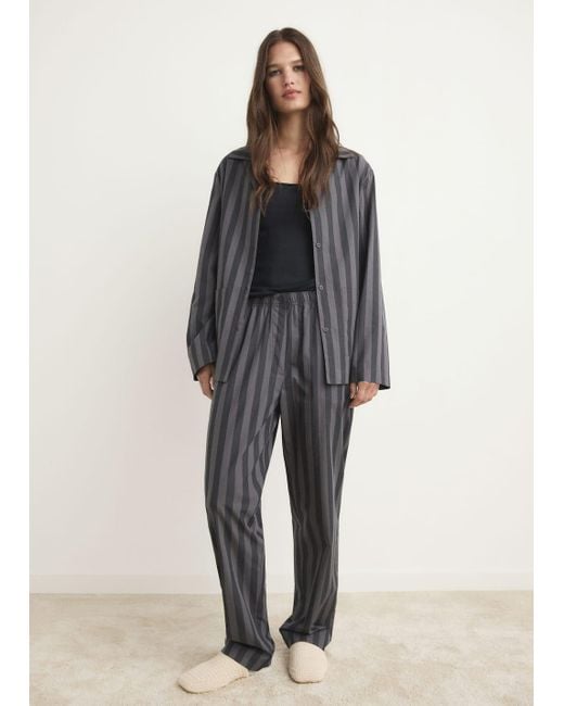 Mango Gray Woven Striped Pyjama Trousers