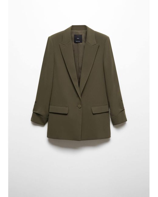 Mango Green Tailored Jacket With Turn-down Sleeves