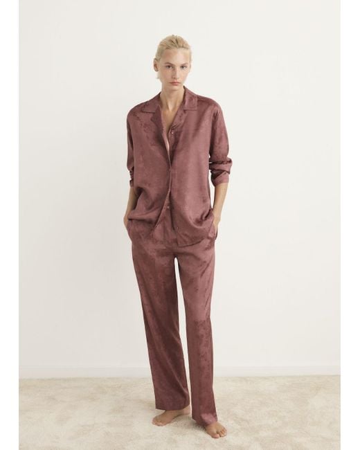 Mango Red Jacquard-Satin-Pyjama-Hose