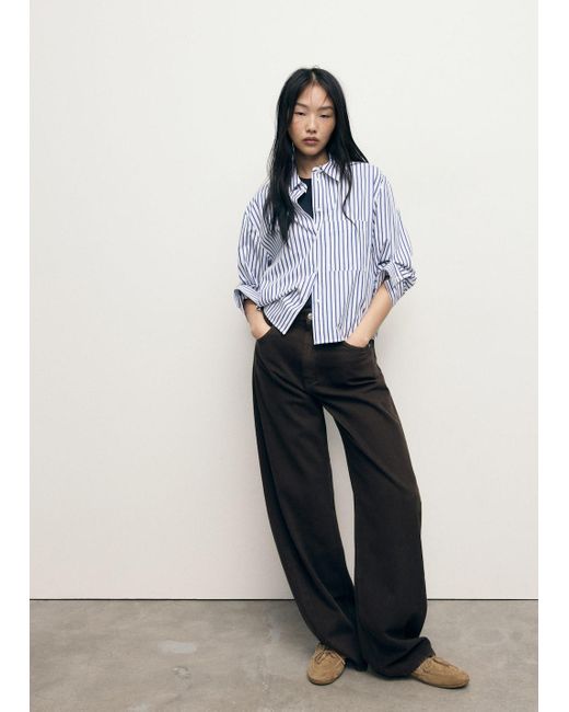 Mango White Striped Cropped Shirt