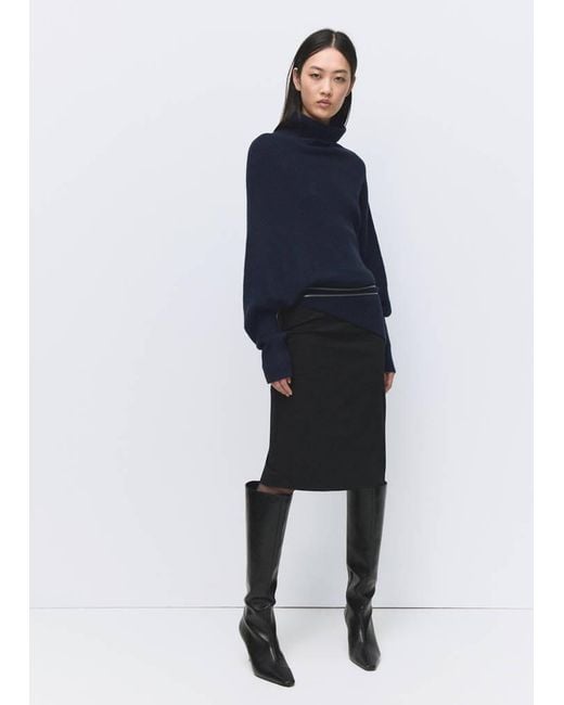 Mango Blue Sweater With Asymmetrical Roll Neck