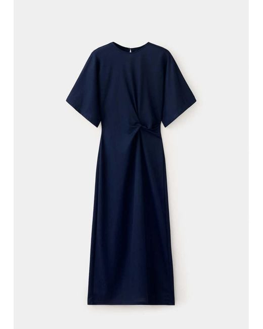 Mango Blue Twill Dress With Knot Detail