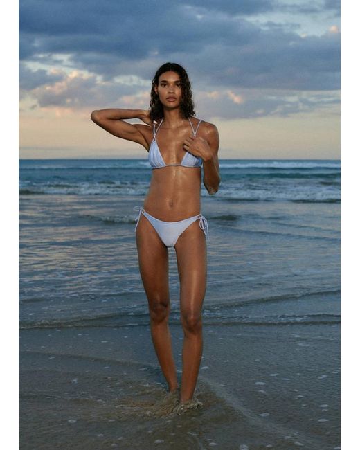 Mango Blue Satin Effect Tie-Side Bikini Top