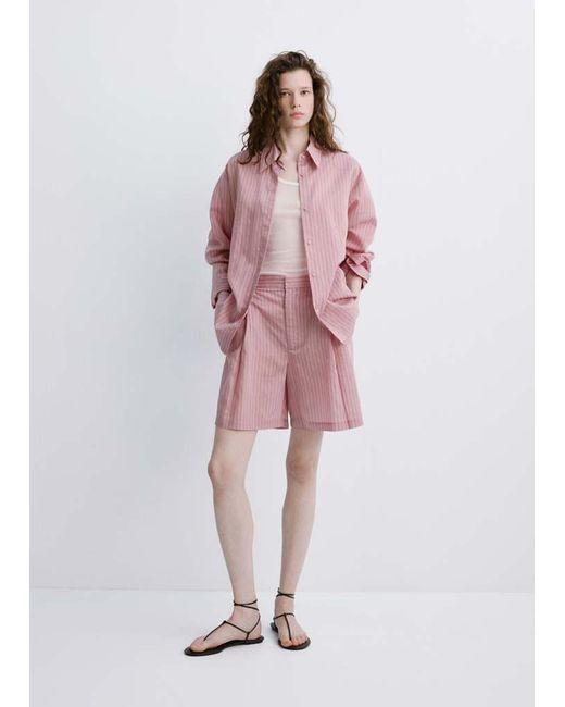 Mango Pink Pinstripe Straight Bermudas