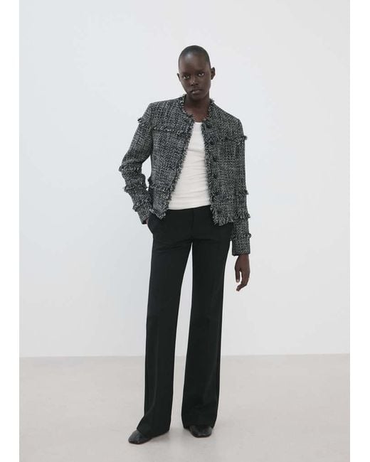 Mango Black Tweed Jacket With Frayed Ends