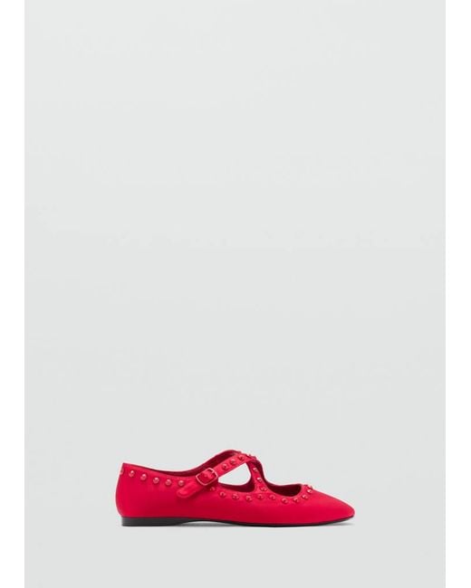 Mango Red Satin Studded Ballerinas