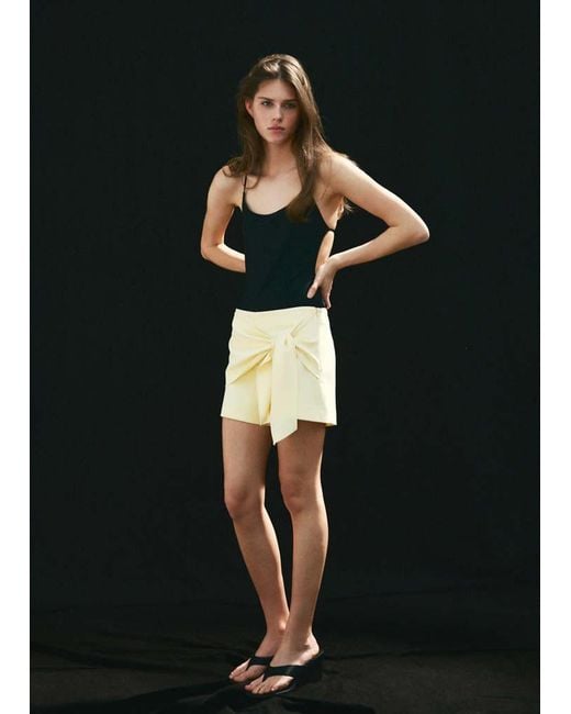 Mango Black Straight Shorts With Tie Detail