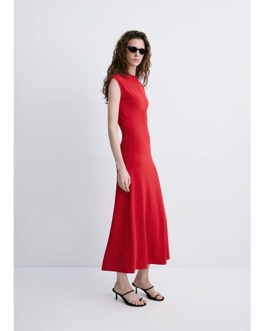 Mango Red Perkins-Neck Knitted Dress