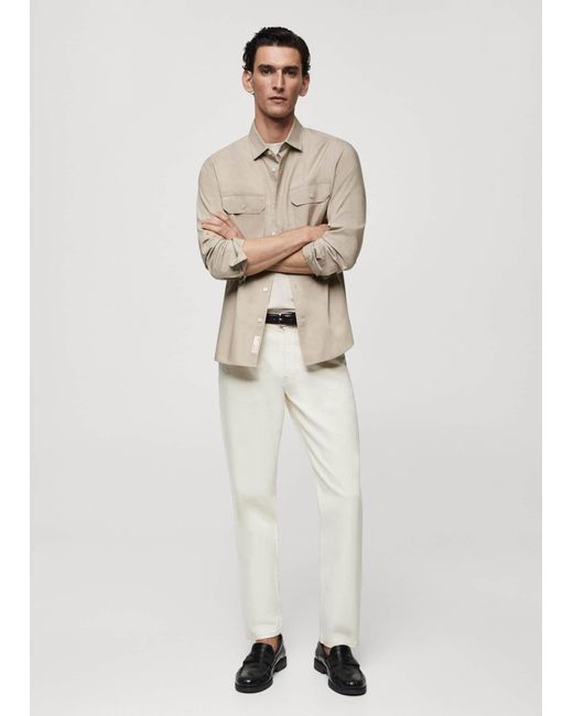 Mango White Chest-pocket Cotton Shirt for men