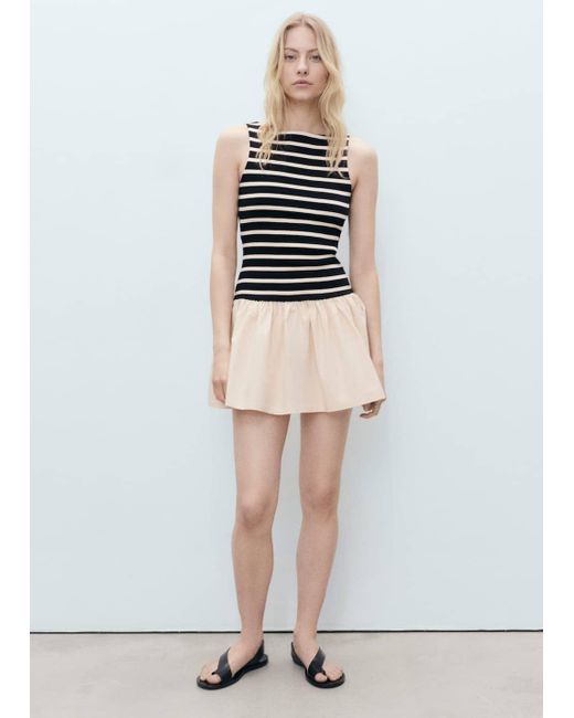 Mango White Short Dress With Combined Design