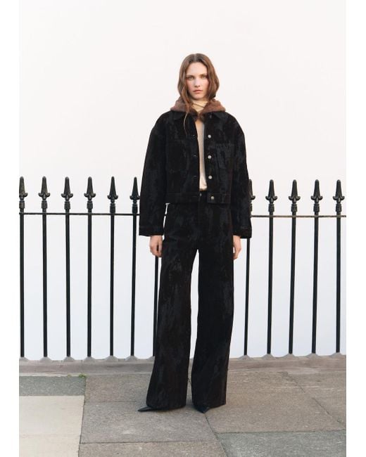 Mango Black Wide Leg Devoré Jeans