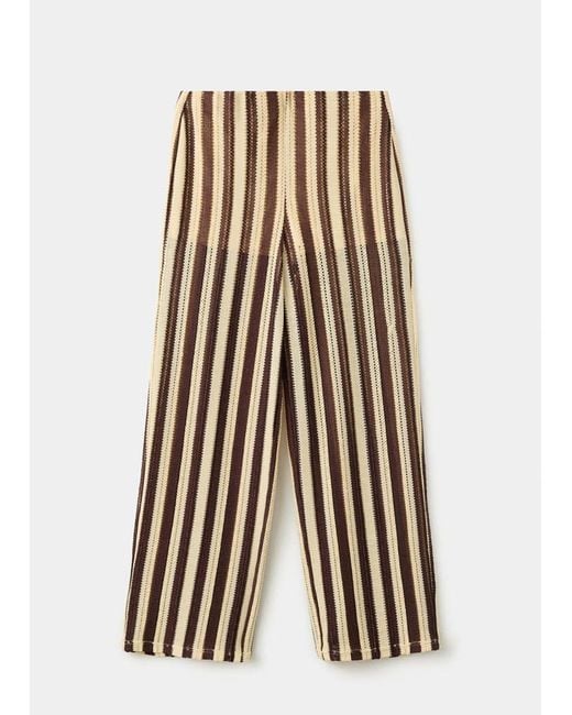 Mango White Striped Openwork Knit Pants