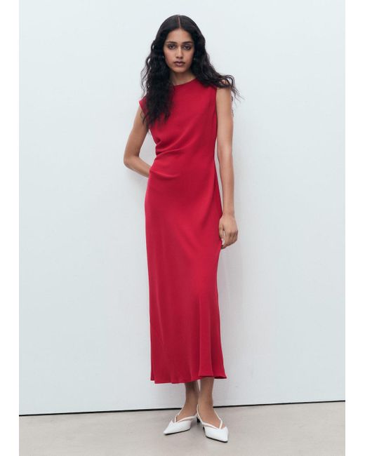 Mango Red Ruched Midi Dress