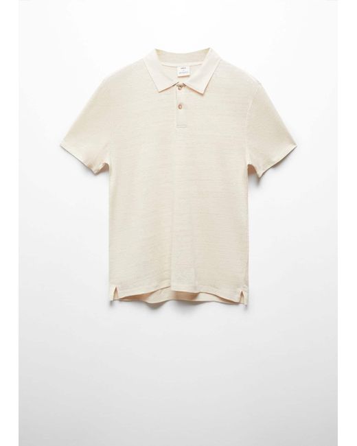 Mango White Slim Fit 100% Linen Polo Shirt for men