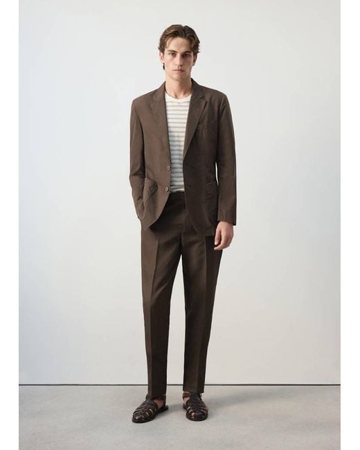 Mango Brown Slim Fit Cotton Lyocell Suit Trousers for men