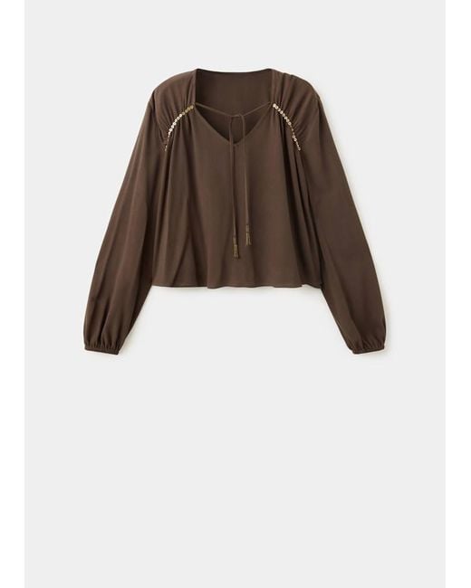 MANGO TEEN Natural Sequin V-Neck Blouse