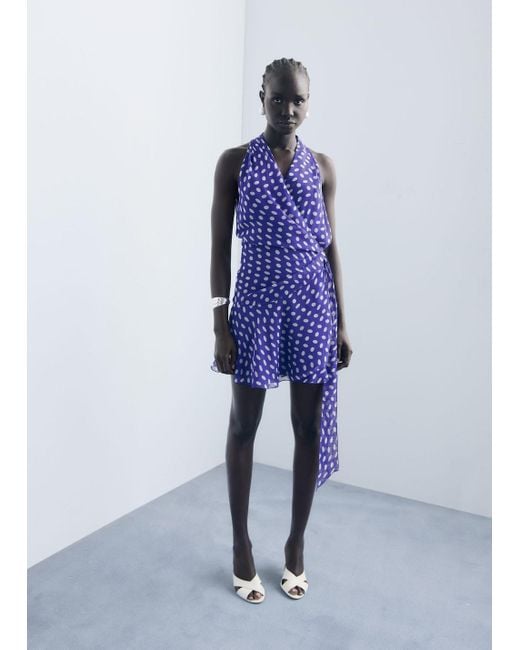 Abito Incrociato Pois Marrone di Mango in Blue