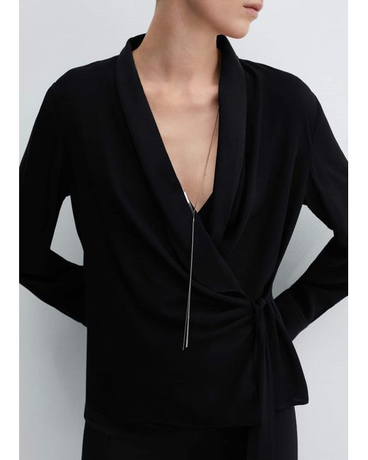 Mango Black Double-breasted Blouse With Bow