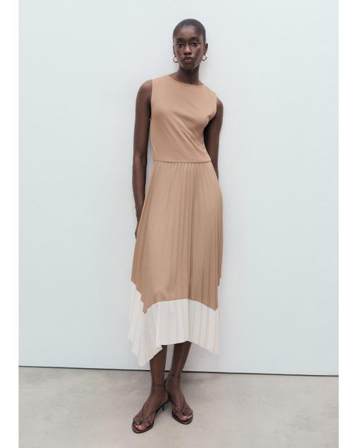 mango white pleated dress Asymmetrical pleated dress - Women