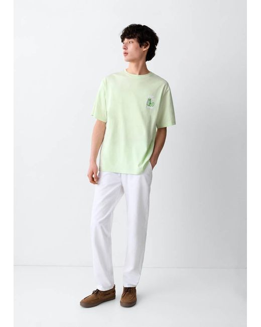 MANGO TEEN White Printed Cotton-Blend T-Shirt for men