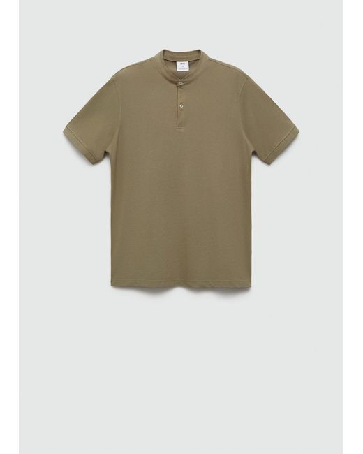 Mango Natural Cotton Pique Polo Shirt, Mao Collar for men