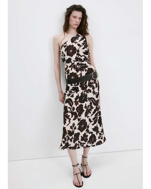 Mango White Asymmetrical Floral-Print Dress