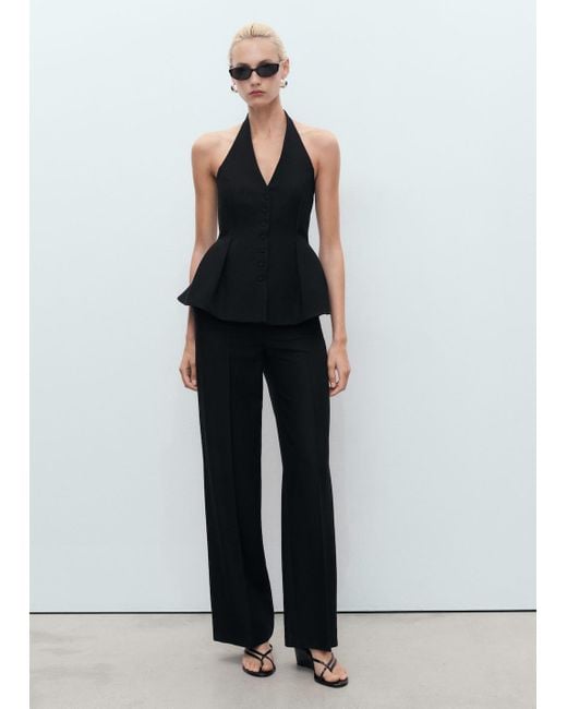 Mango Black Halter-Neck Peplum Waistcoat