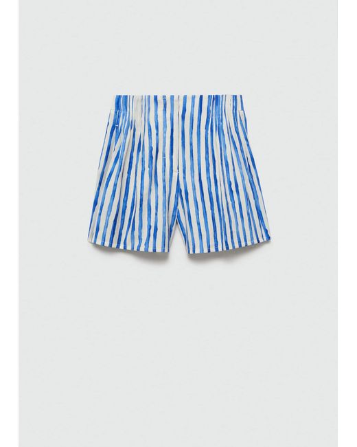 Mango Blue Striped High-waisted Shorts Off