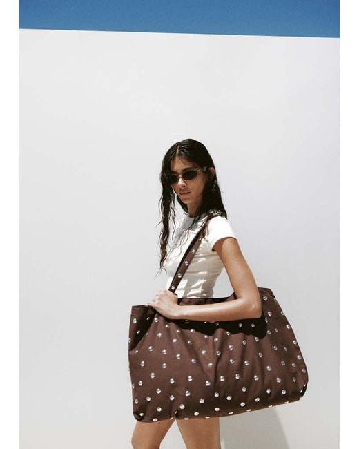 Mango Brown Stud Shopper Bag