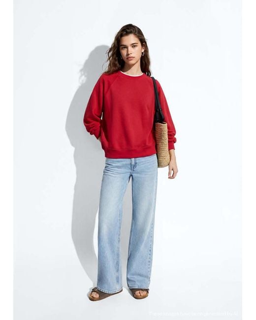 MANGO TEEN Red Cotton Sweatshirt With Stitching Detail